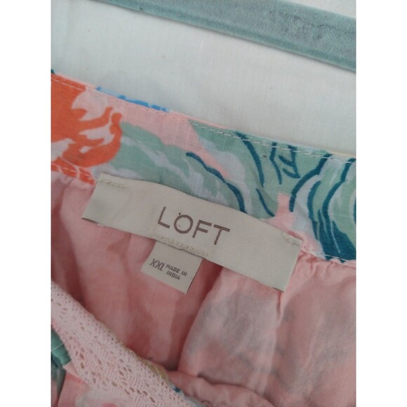 Loft Top XXL Pink Floral Puff Sleeve Popover Blouse Lace Tiered Country Cottage - Picture 4 of 8